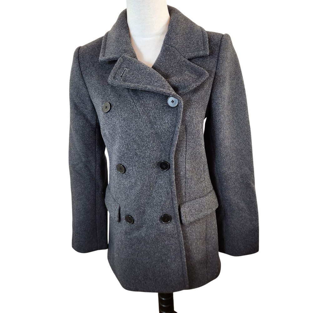 Lark & Ro Womens Gray Wool Blend Double Breasted Pea Coat Size 4 XS Minimalist